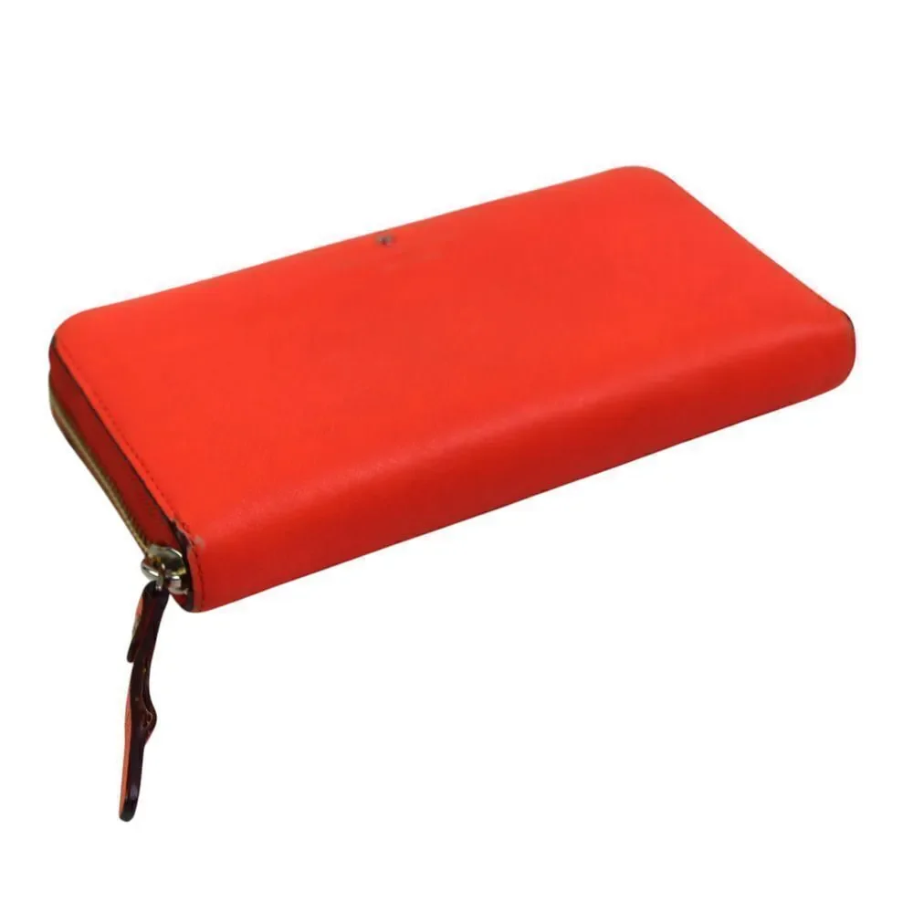 kate spade new york RED GENUINE LEATHER LOGO ZIP AROUND ID CARD WALLET CLUTCH
